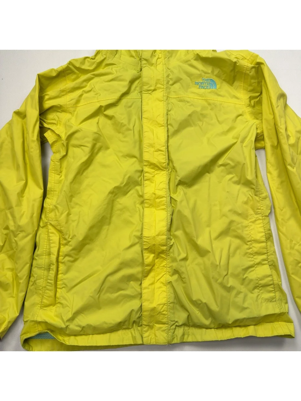 The North Face Rain Jacket Hooded Windbreaker Yellow - Girls 18 XL